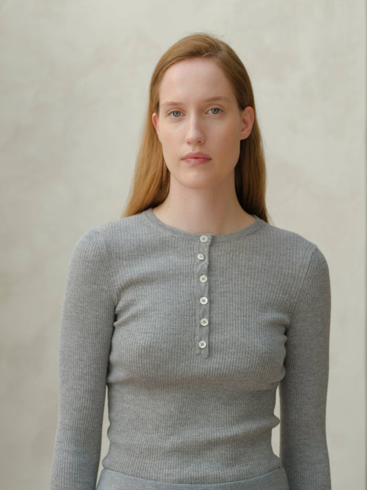 Ribbed Henley Extra Fine Merino Wool Sweater