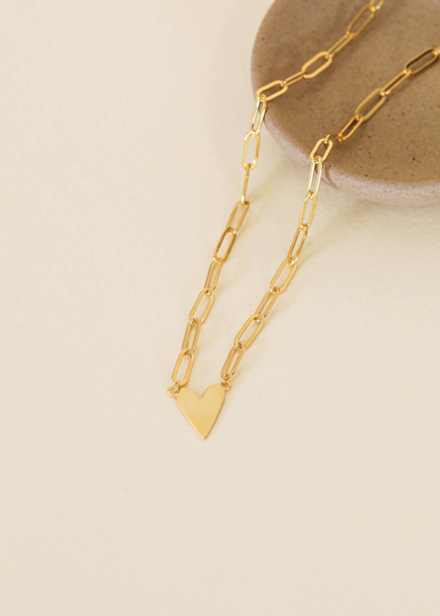 Gold Heart Pendant Link Chain Necklace