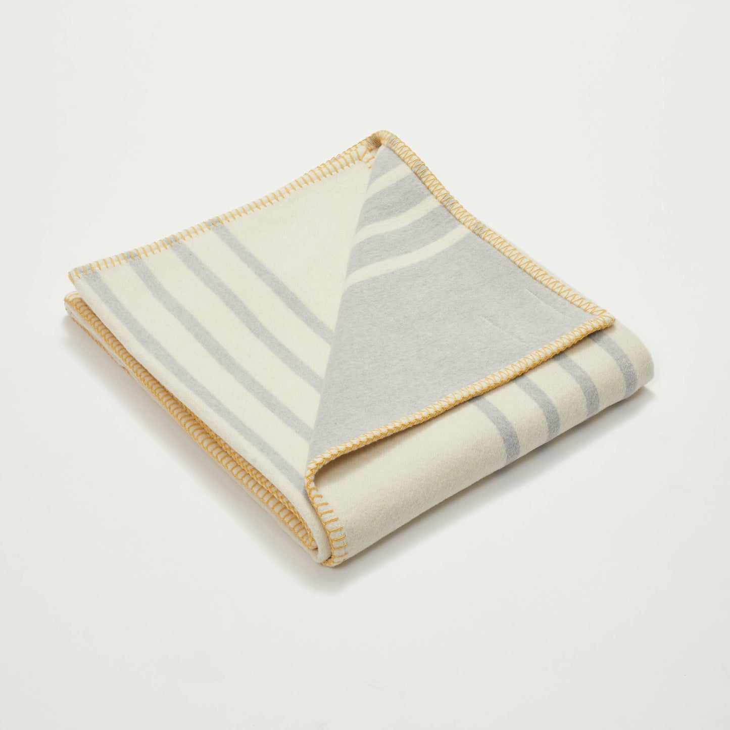 Grey Stripe Recycled Cotton Blanket - Yellow Stitch