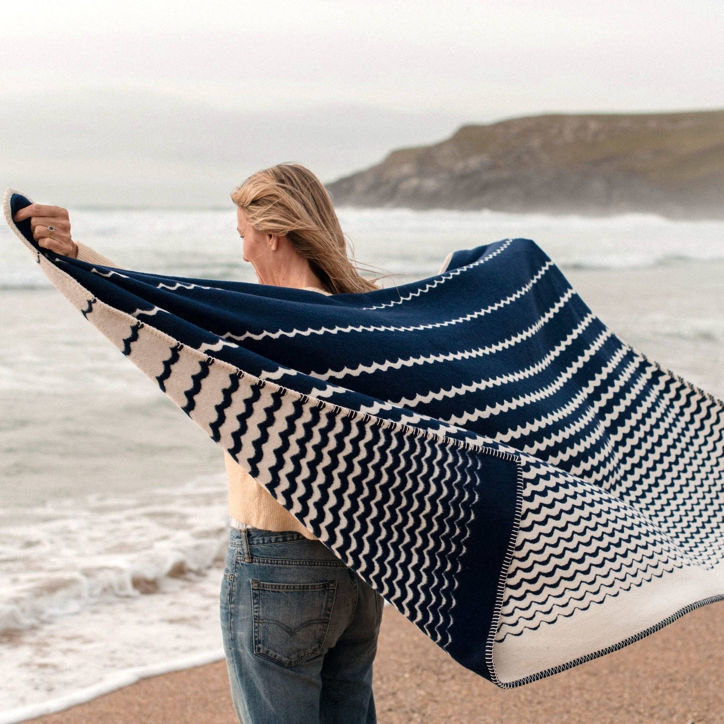 Navy Swell Recycled Cotton Blanket