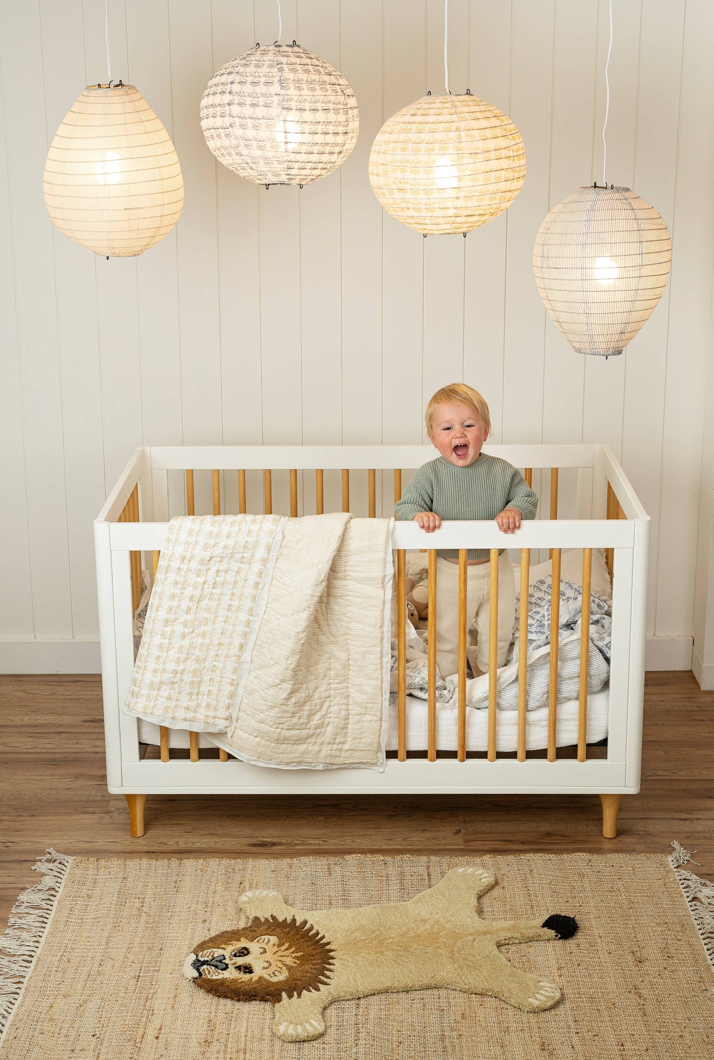 Block Print Blue Stripe Swaddle Baby Blanket