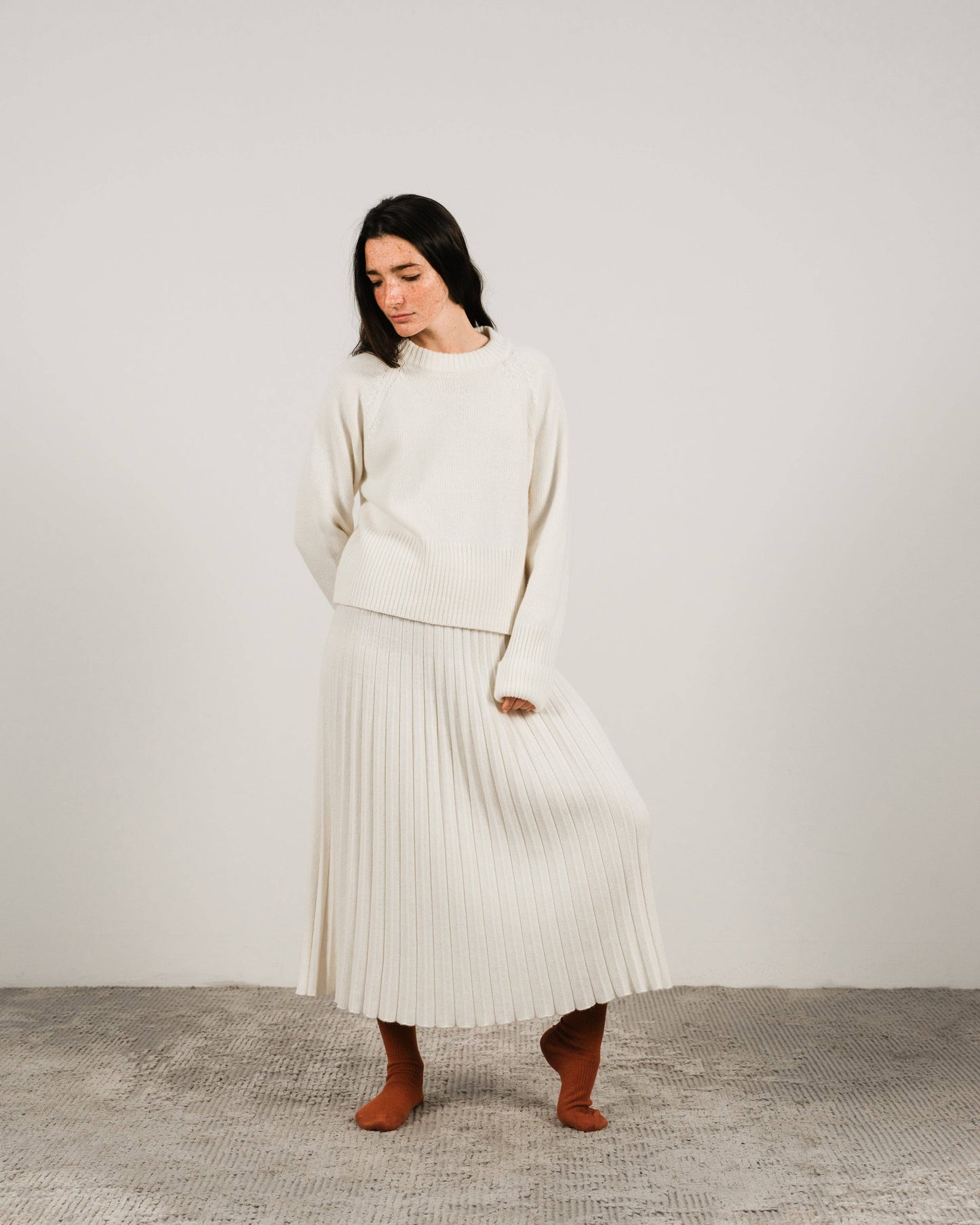 Cashmere Mix Roll-Up Cuff Crewneck Sweater