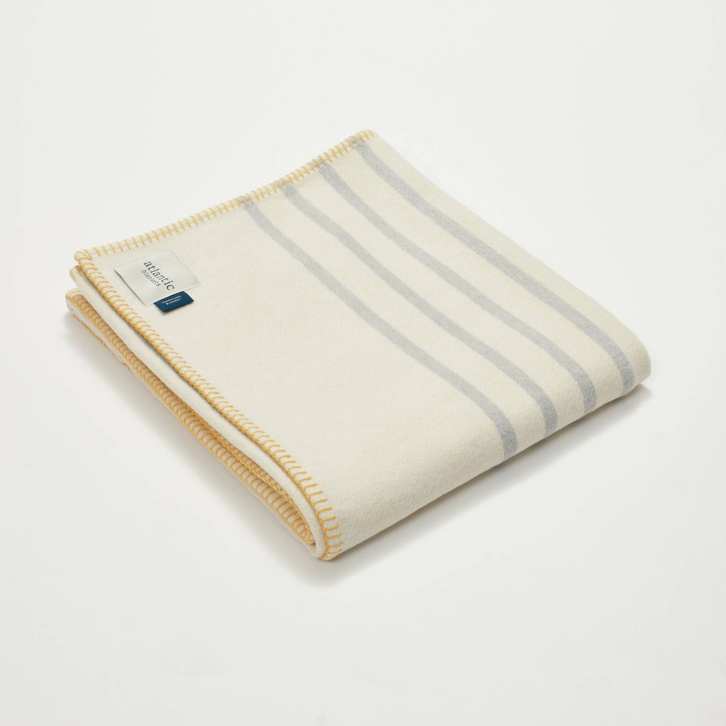 Grey Stripe Recycled Cotton Blanket - Yellow Stitch