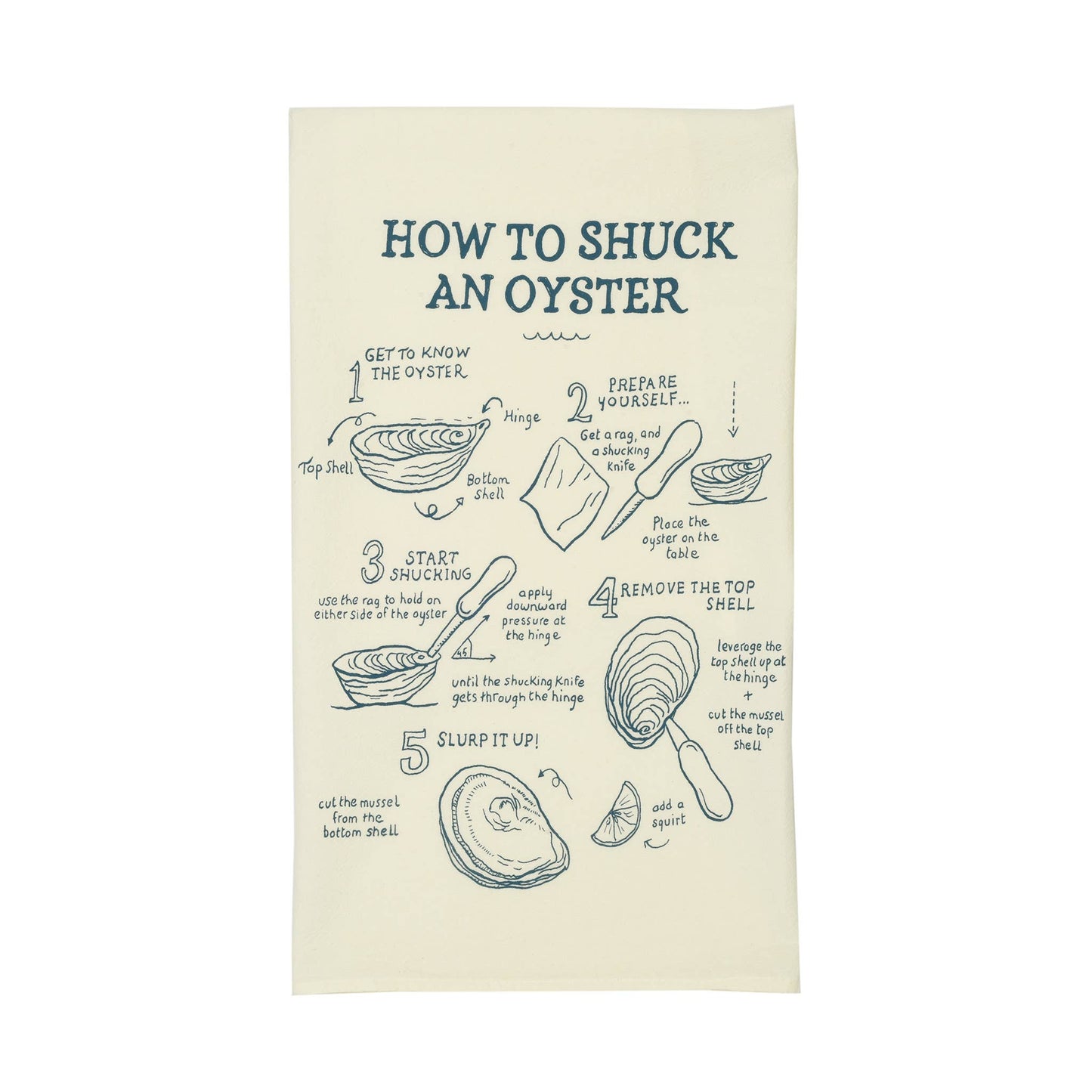 How To Shuck An Oyster 100% Cotton Silk Screened Oversized Tea Towel