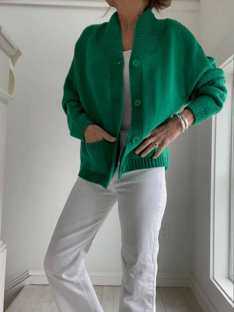 Chunky Rolled Collar Green Love Golf Cardigan