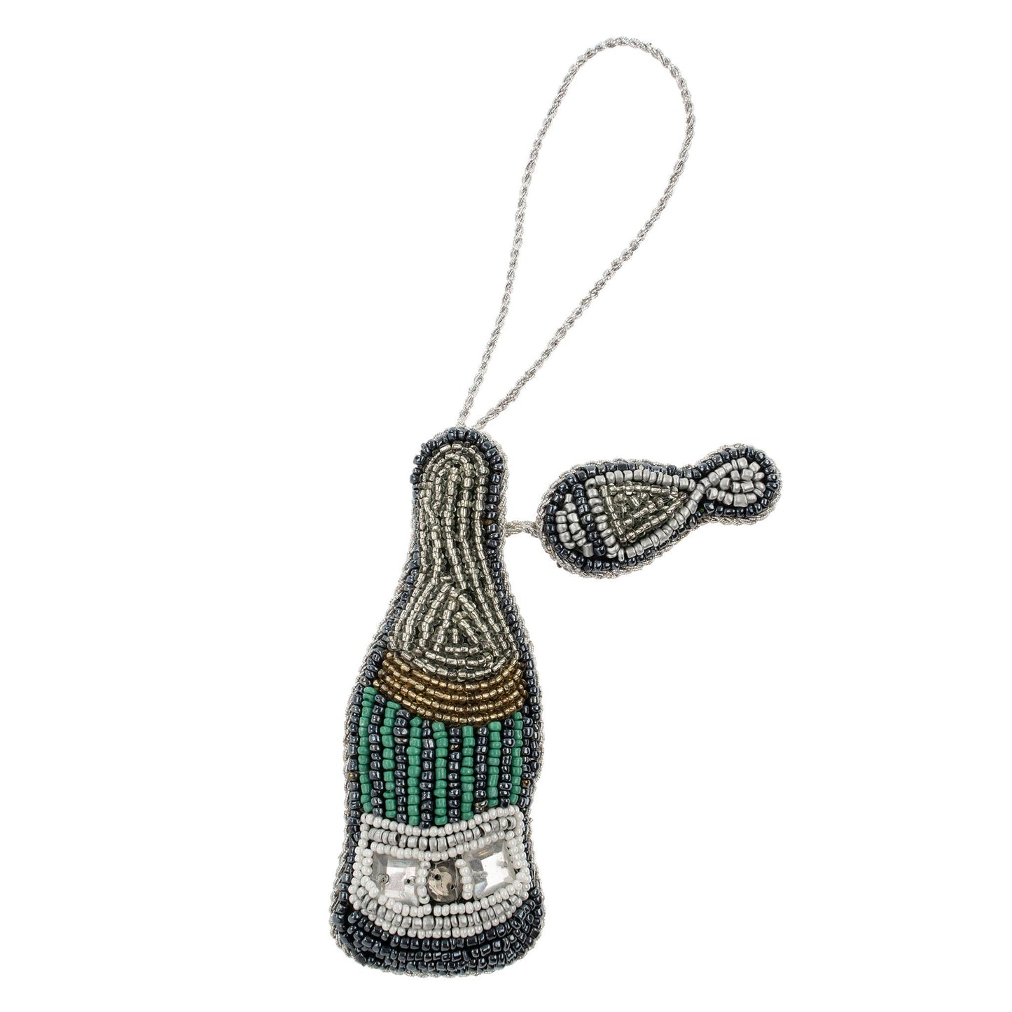 Champagne Bottle Zardozi Glass Beaded Holiday Ornament