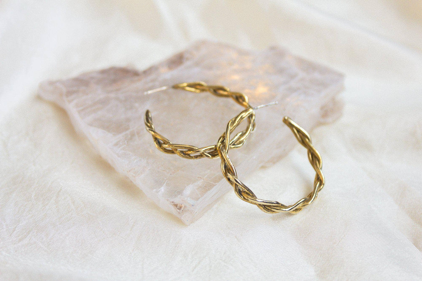 Braided Golden Recycled Brass Hoop Earrings