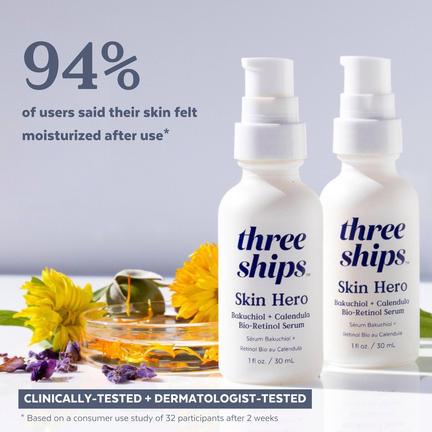 Three Ships Beauty Skin Hero Bakuchiol + Calendula Bio-Retinol Serum (30mL)