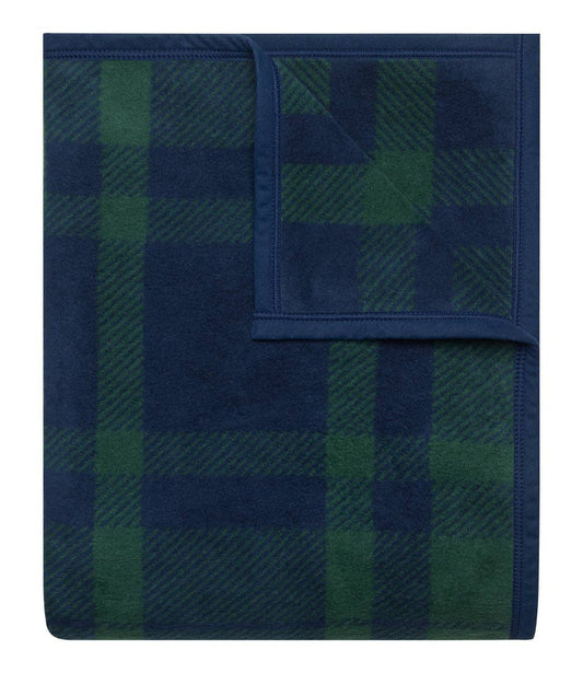 Cabin Navy + Green Plaid Blanket