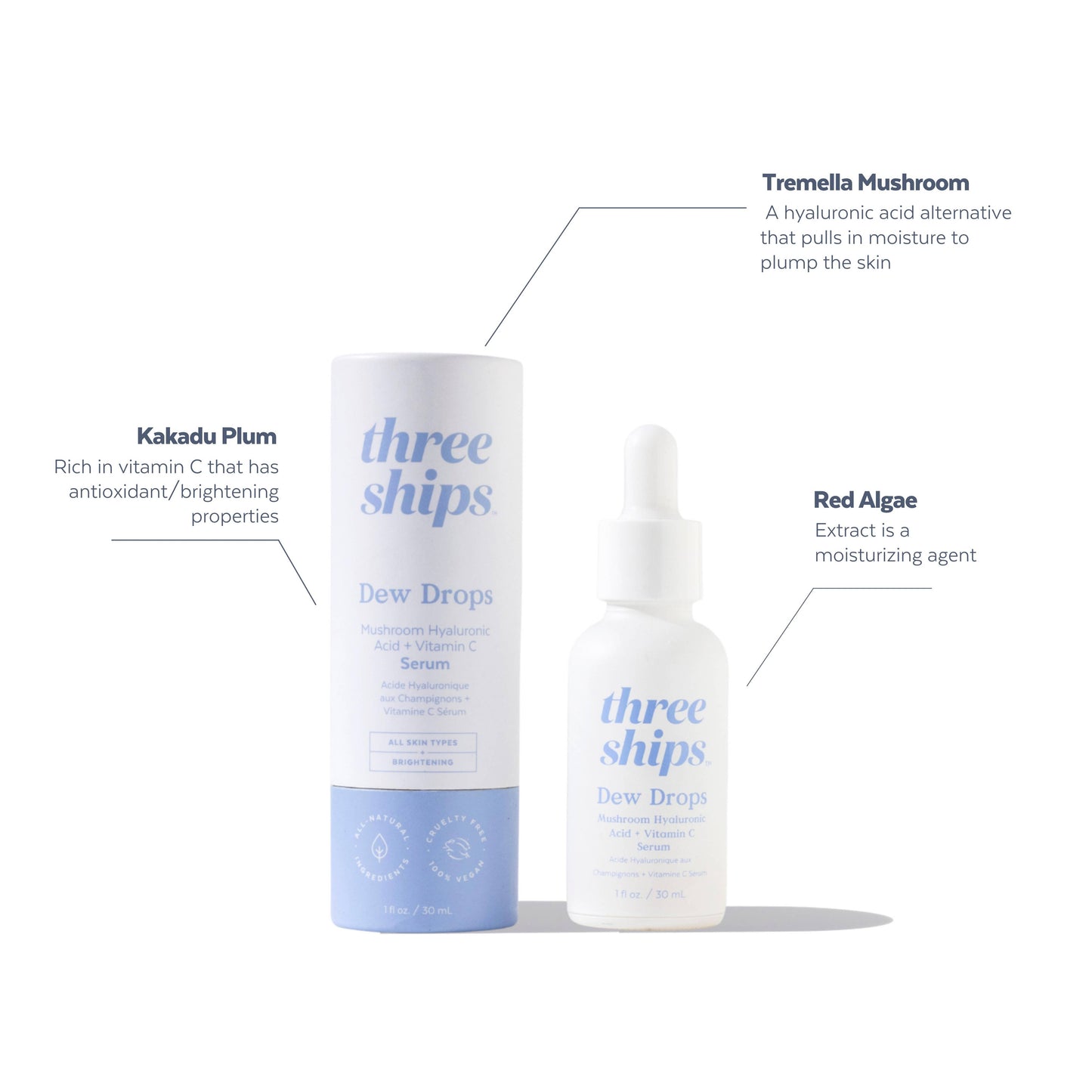 Three Ships Beauty Dew Drops Mushroom Hyaluronic Acid + Vitamin C Serum