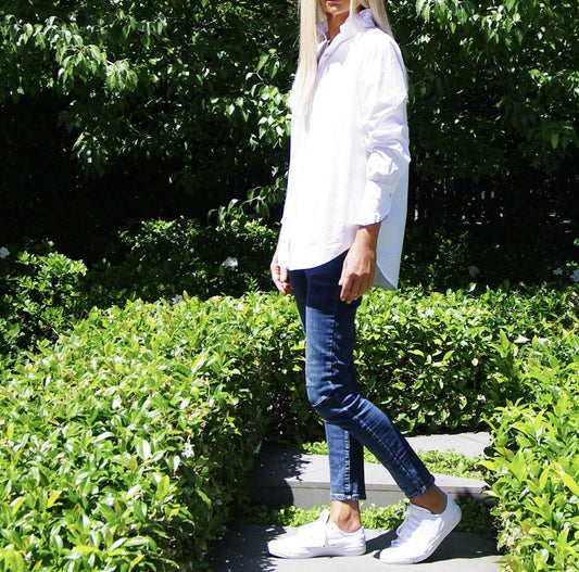 Ruffled Collar + Sleeves White Cotton Poplin Shirt