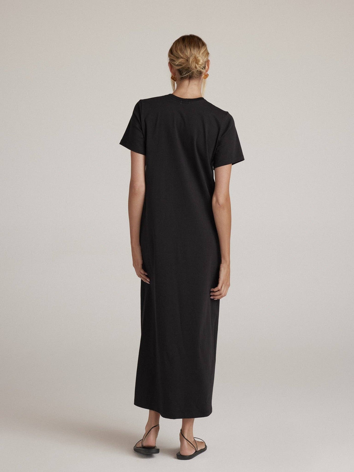 T-Shirt Style Short Sleeve "WALKER" Maxi Dress - Black