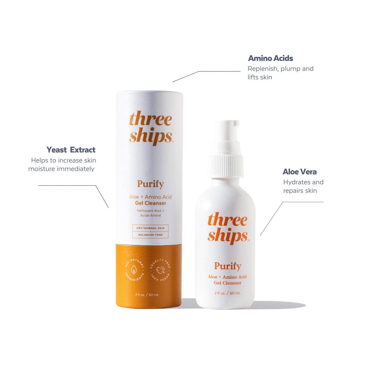 Three Ships Beauty Purify Aloe + Amino Acid Cleanser (60mL)