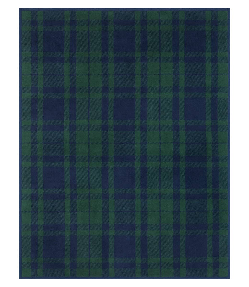 Cabin Navy + Green Plaid Blanket