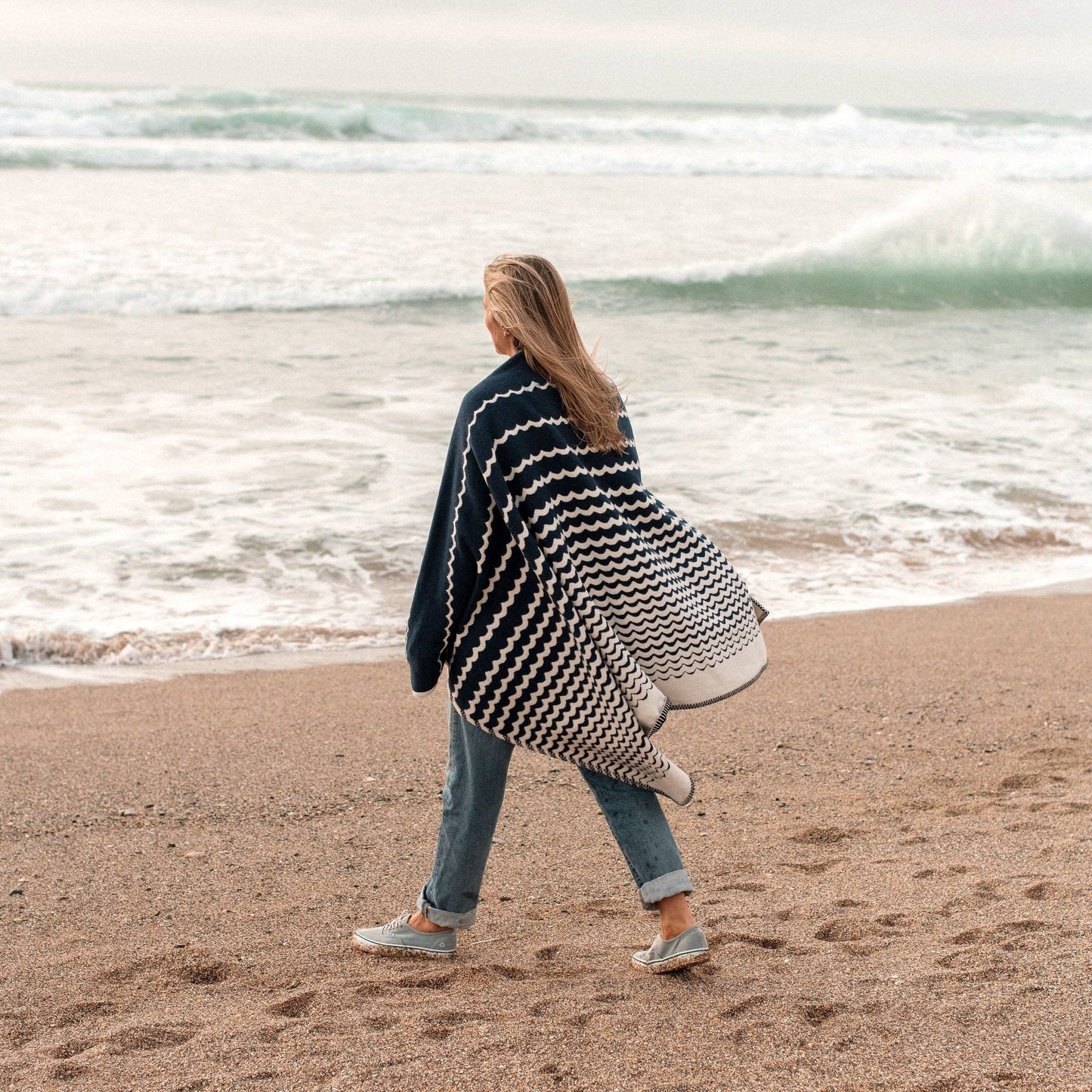 Navy Swell Recycled Cotton Blanket