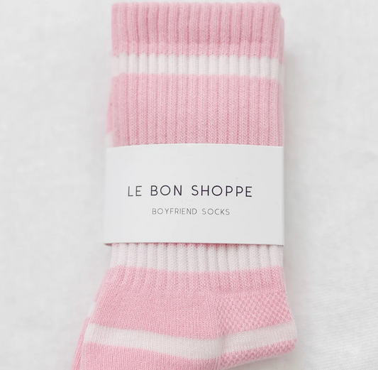 Le Bon Shoppe Stripe Boyfriend Socks | Pink White Stripe