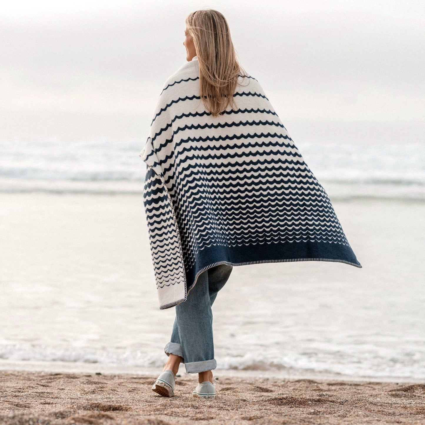 Navy Swell Recycled Cotton Blanket