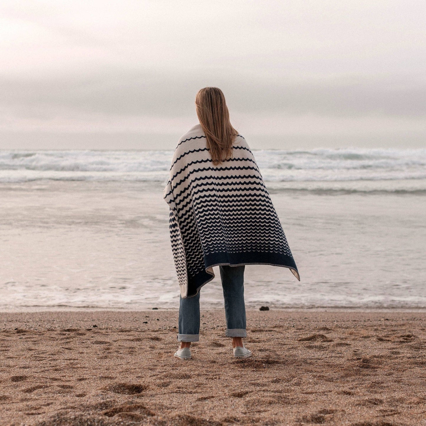 Navy Swell Recycled Cotton Blanket