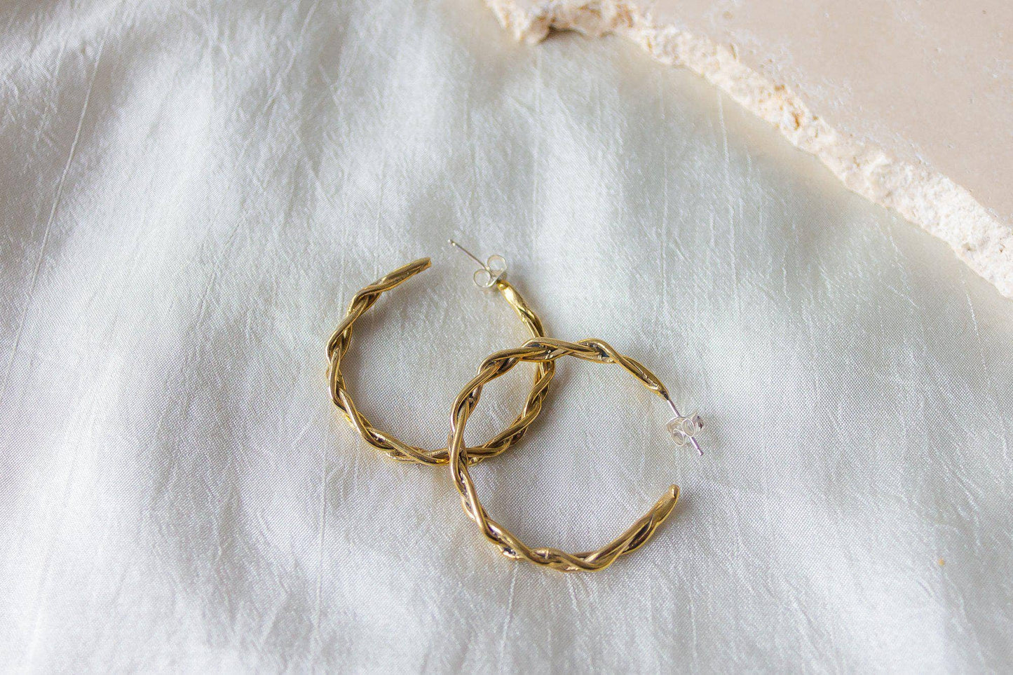 Braided Golden Recycled Brass Hoop Earrings