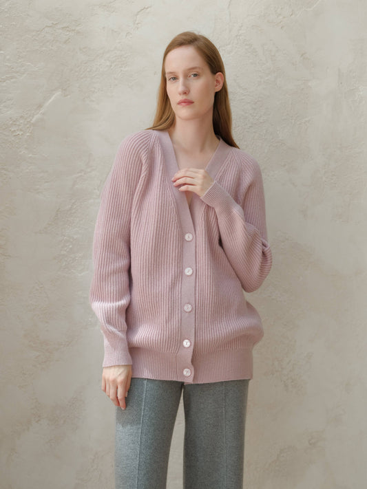 Cashmere Blend Raglan Ribbed Cardigan