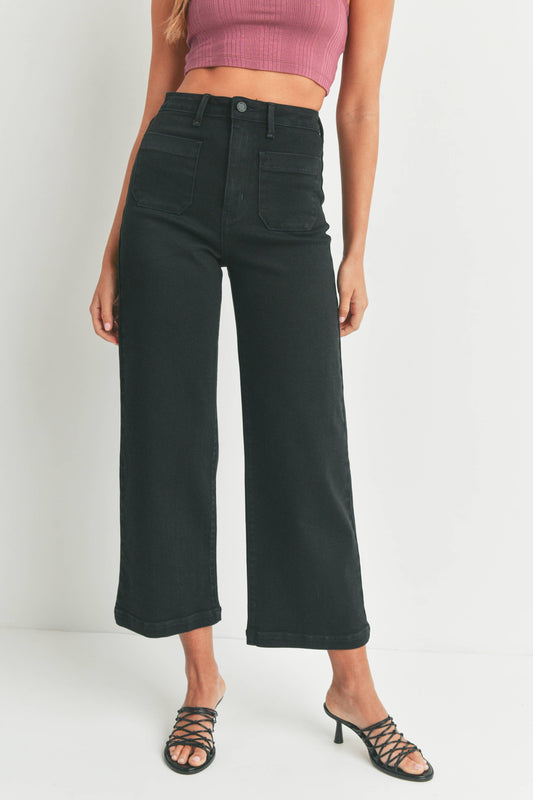 Just Black Denim Patch Pocket Wide Leg Jeans