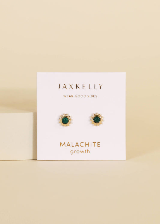 Sun Stud Malachite Gold Earrings