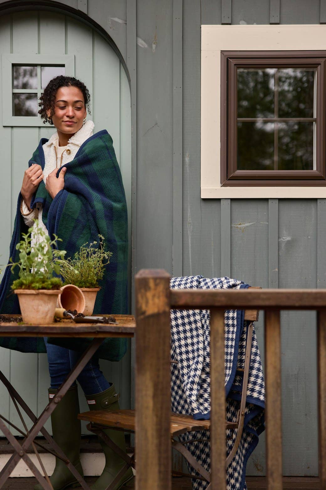 Cabin Navy + Green Plaid Blanket