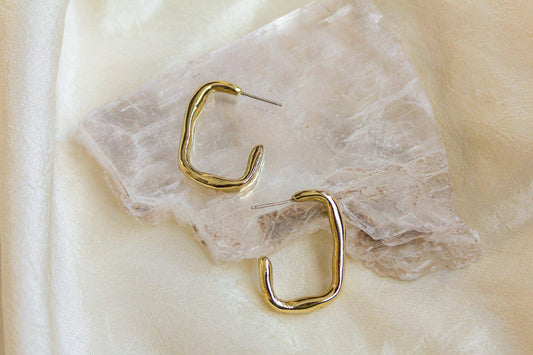 Geometric Classic Recycled Brass Rectangle Hoops