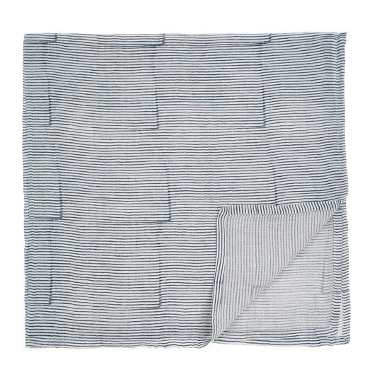 Block Print Blue Stripe Swaddle Baby Blanket