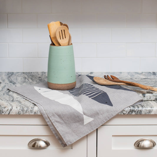 Fish Printed Linen Cotton Tea Towel