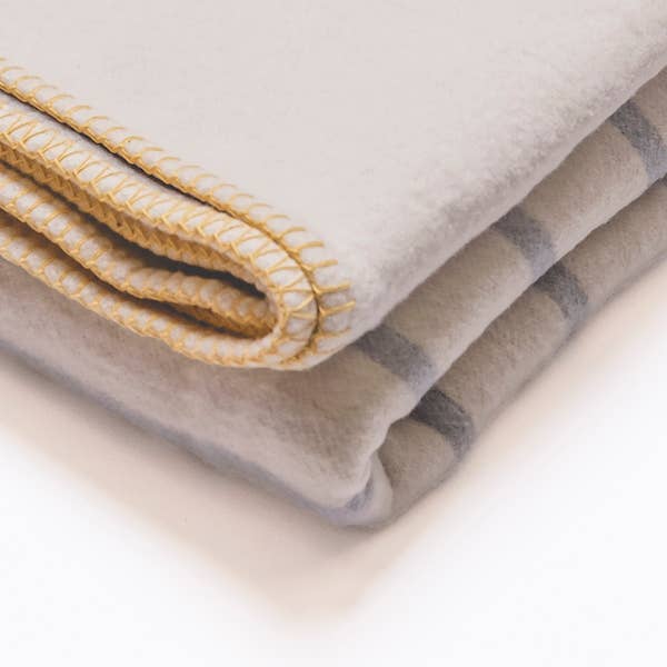 Grey Stripe Recycled Cotton Blanket - Yellow Stitch