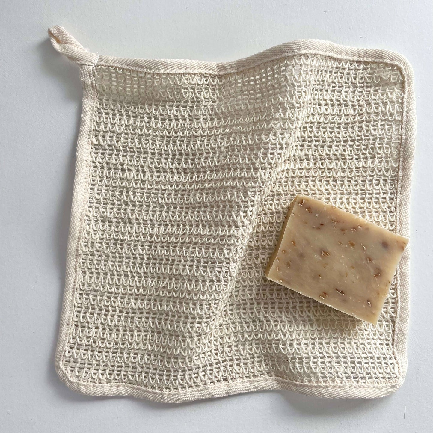 Natural Exfoliating Square Eco Ramie Washcloth w/Loop