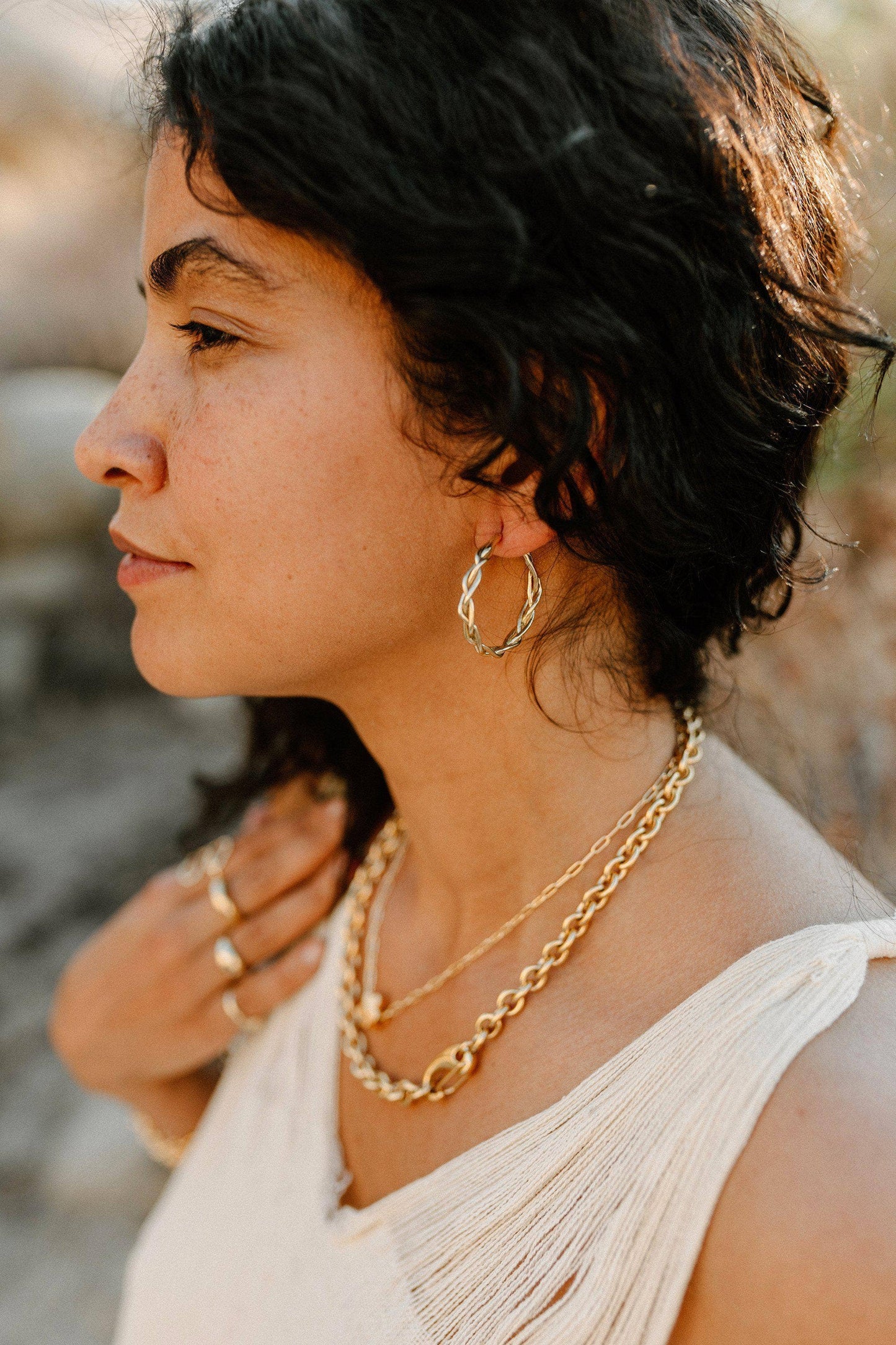 Braided Golden Recycled Brass Hoop Earrings